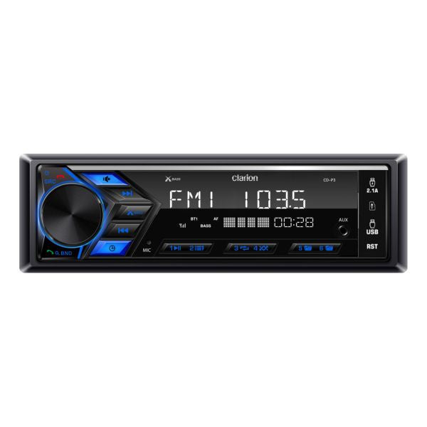 CLARION CD-P3 MECHLESS SINGLE DIN RADIO WITH BLUETOOTH & DUAL USB